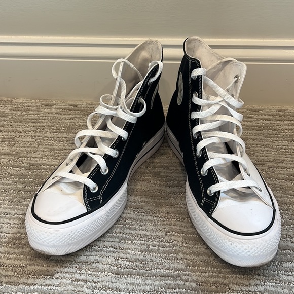 RARE Converse Black & White Color Block Platform Hi Top Shoes - Picture 4 of 5